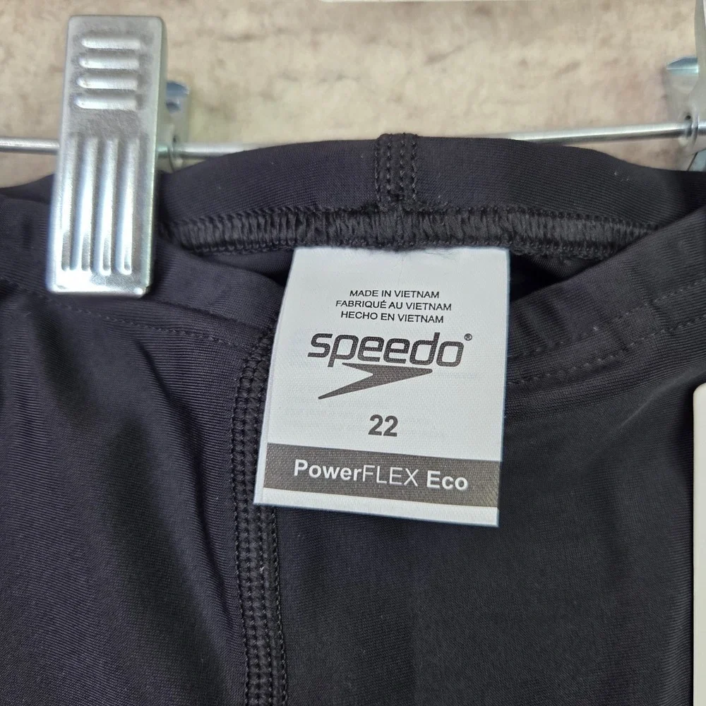 Speedo Youth Black Swim Shorts Jammer‎ Powerflex Eco Drawstring Size 22 NWT